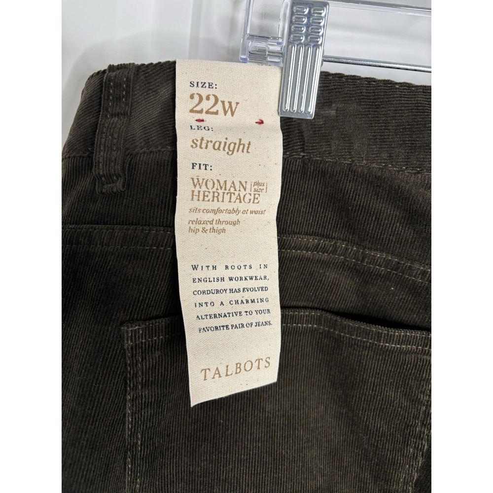 NWT Talbots Womens Heritage Corduroy Pants Five-Pocket Straight Leg‎ Brown Sz 22